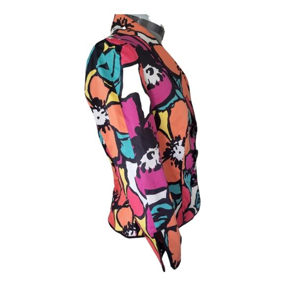 Cotton Floral Jacket Blazer Size 4 Bright Colors Pink Orange Turquoise Office - Picture 3 of 10